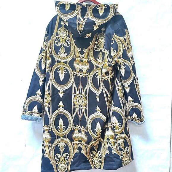 Baroque Cotton Jacket Gold Black Hooded Size XL Rococo Couture Versailles Coat - Picture 7 of 10